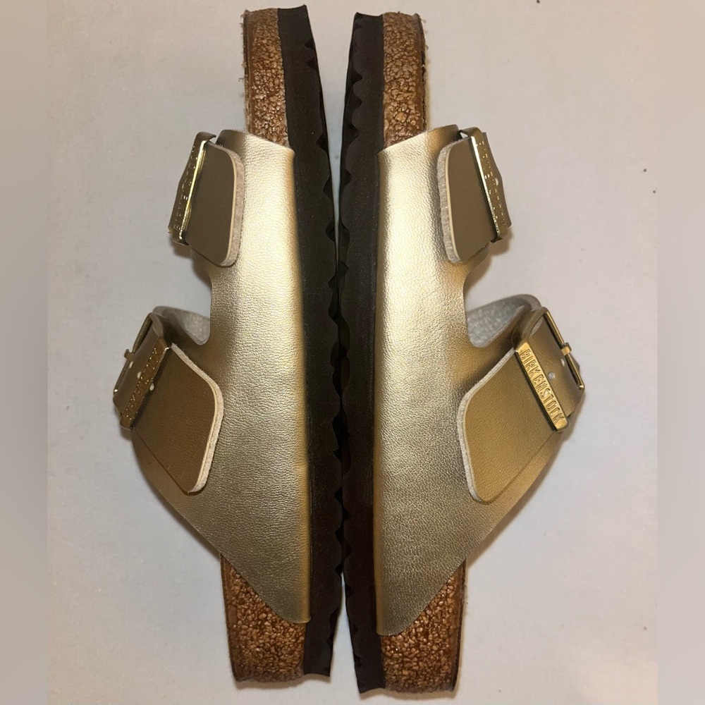 Birkenstock Arizona Suede Footbed Gold Metallic Sandals - Picture 6 of 6
